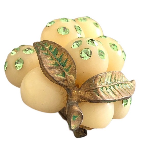 Austria Forbidden Fruit Acrylic Green Crystal Grape Cluster Brooch Pin - Picture 2 of 10